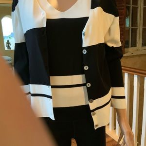 2 pcs black and whit striped cardigan set